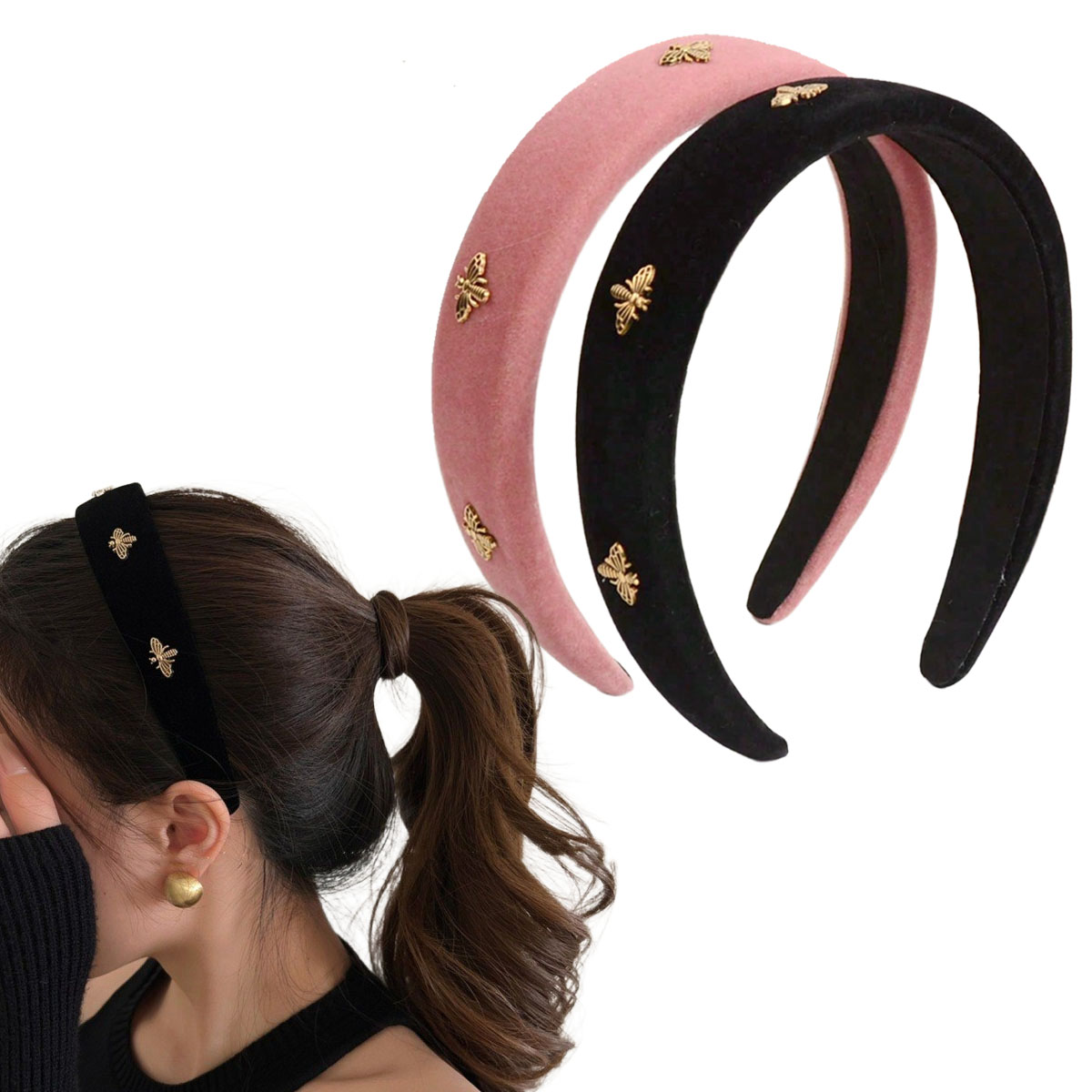 Winter Headband Fleece - Diadema de terciopelo negro Little Bee