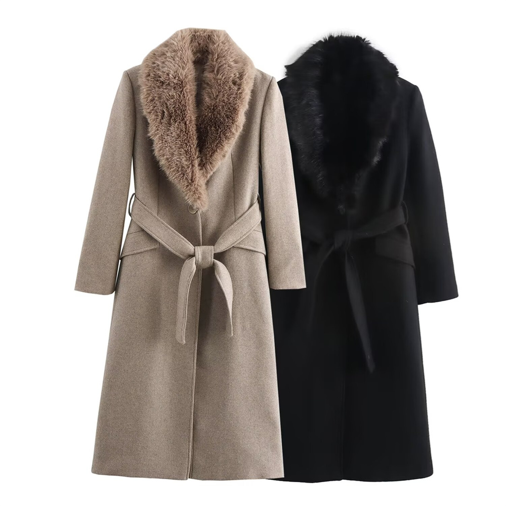 Abrigo con cuello de piel cáli - Wool Coat Peacoat reseña y precio